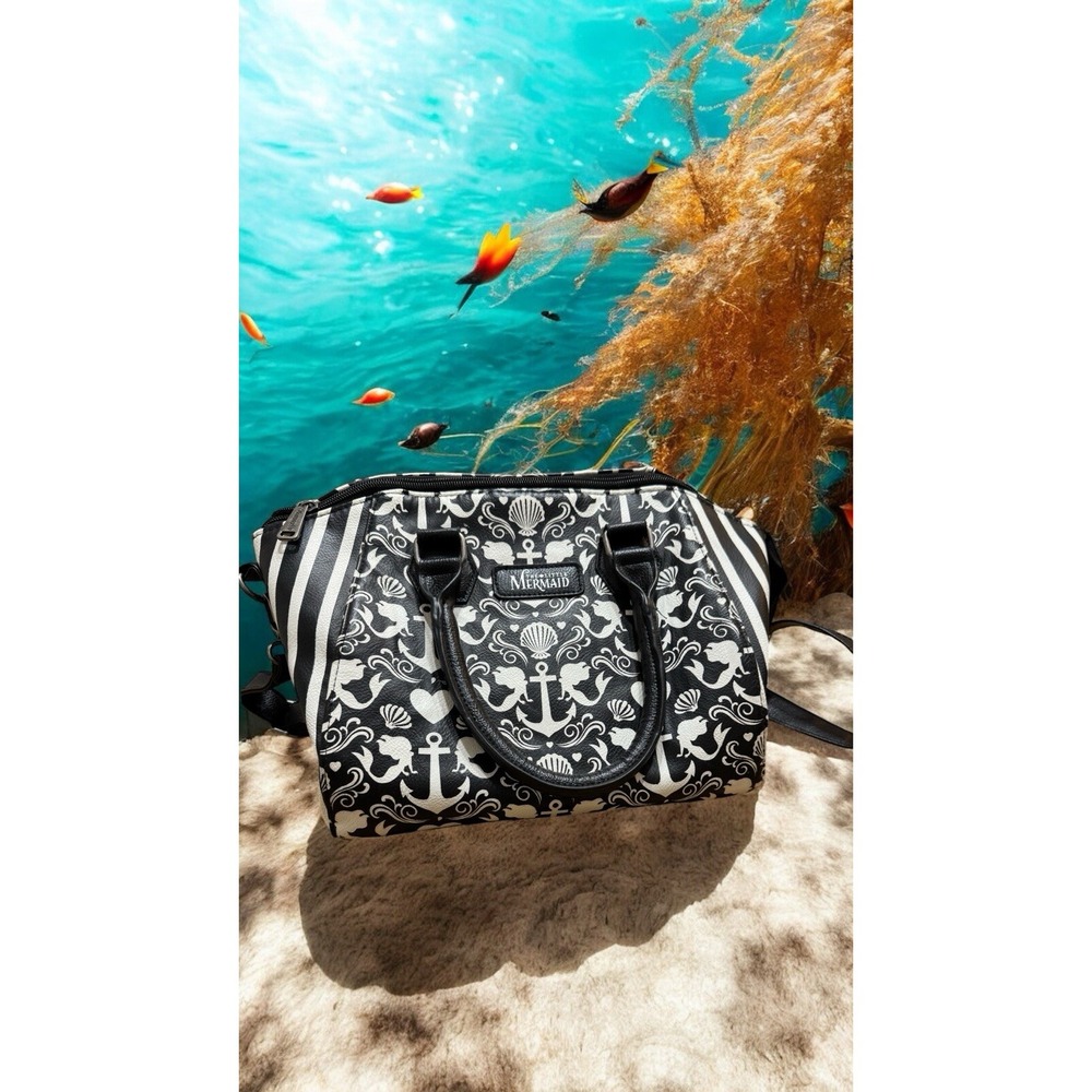 Disney Loungefly The Little Mermaid Black/White Anchor Print Satchel Bag